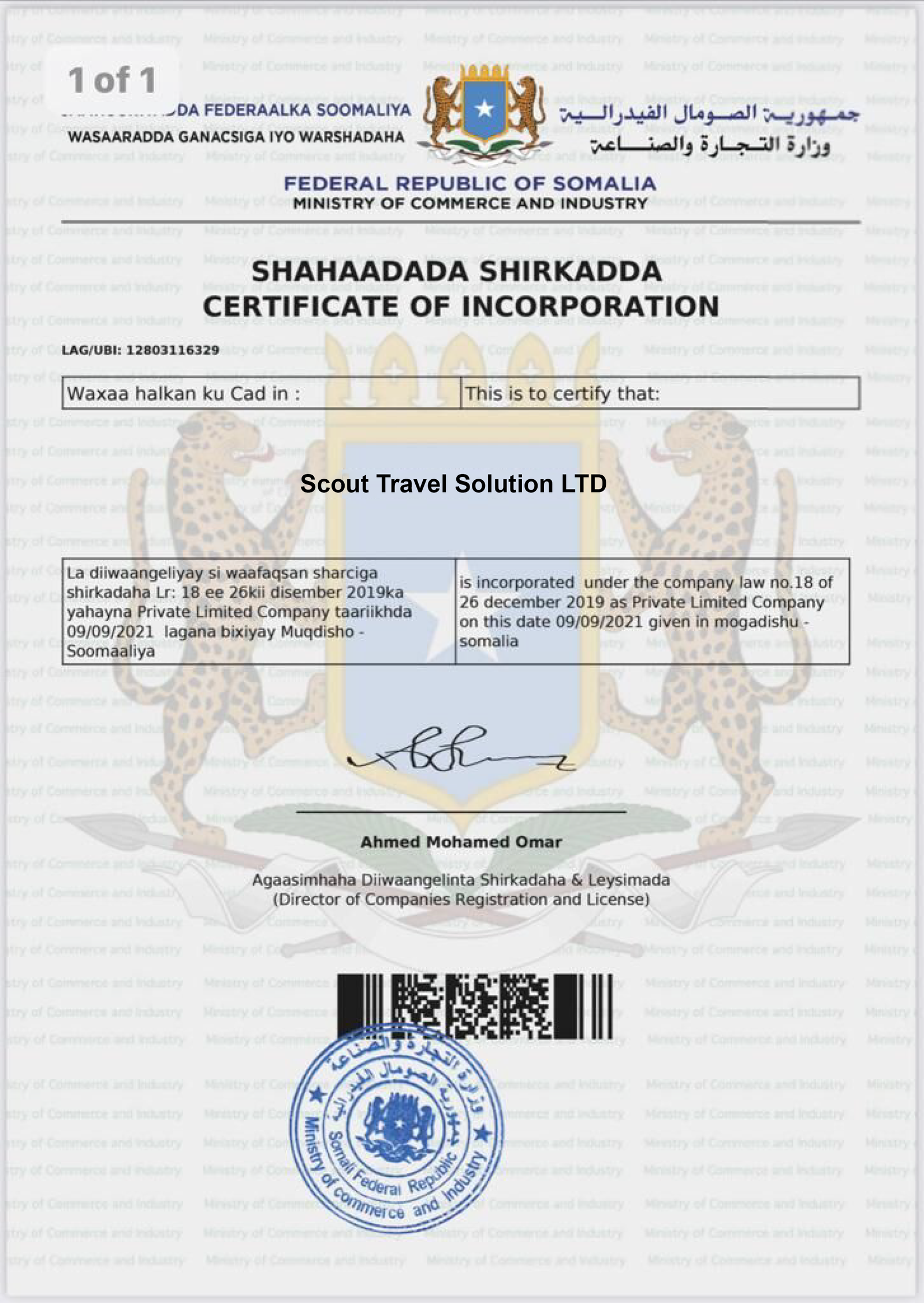 CERTIFICATE OF INCORPORATION